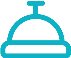Outline icon of a service bell, commonly used for hotel reception or service requests.