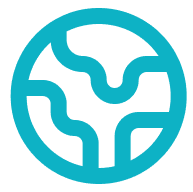 Teal blue circular logo depicting a stylized globe or network of winding, interconnected paths.