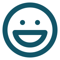 Dark teal laughing face icon with wide open mouth.