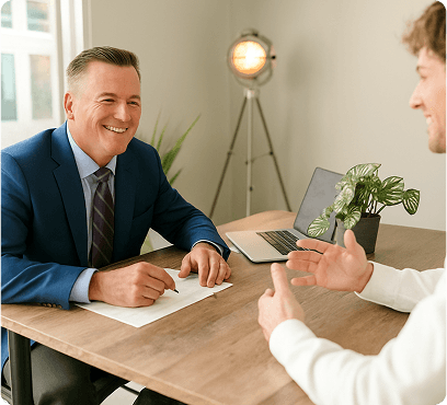 Mark Mandt talking to a client